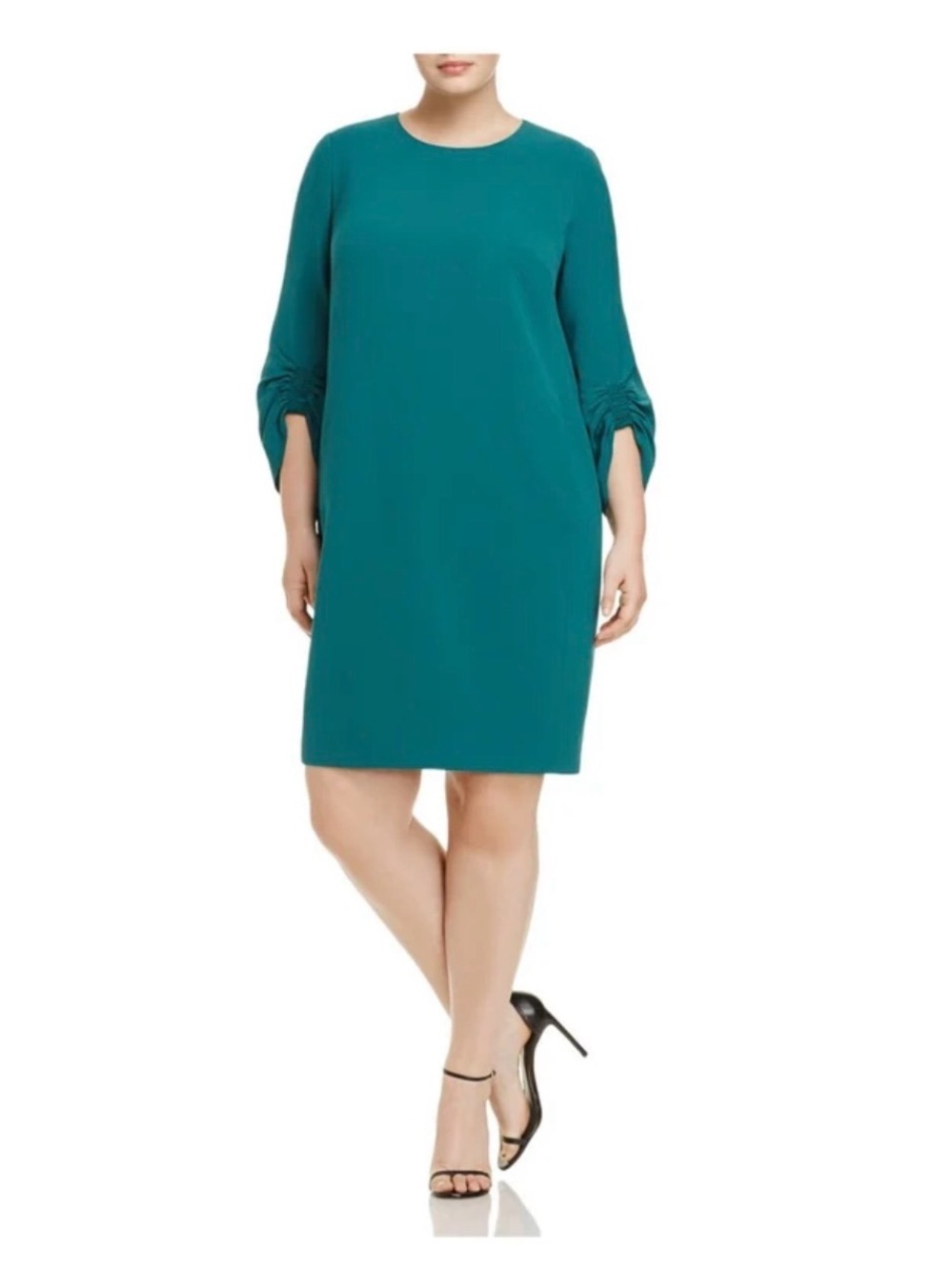 Lafayette 148 New York Teal Midi Dress with Ruched 3/4 Sleeves